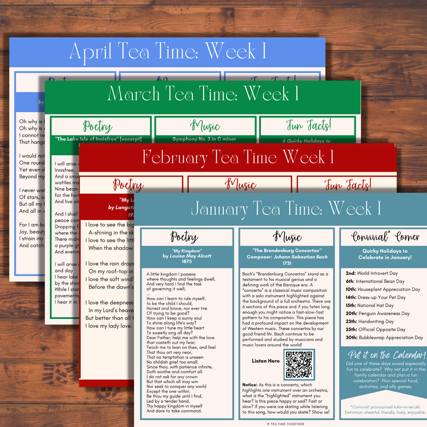 Bundle: 1 Year (13 sets) of Tea Time Together™ Seasonal Guides | Art, Poetry & Classical Music