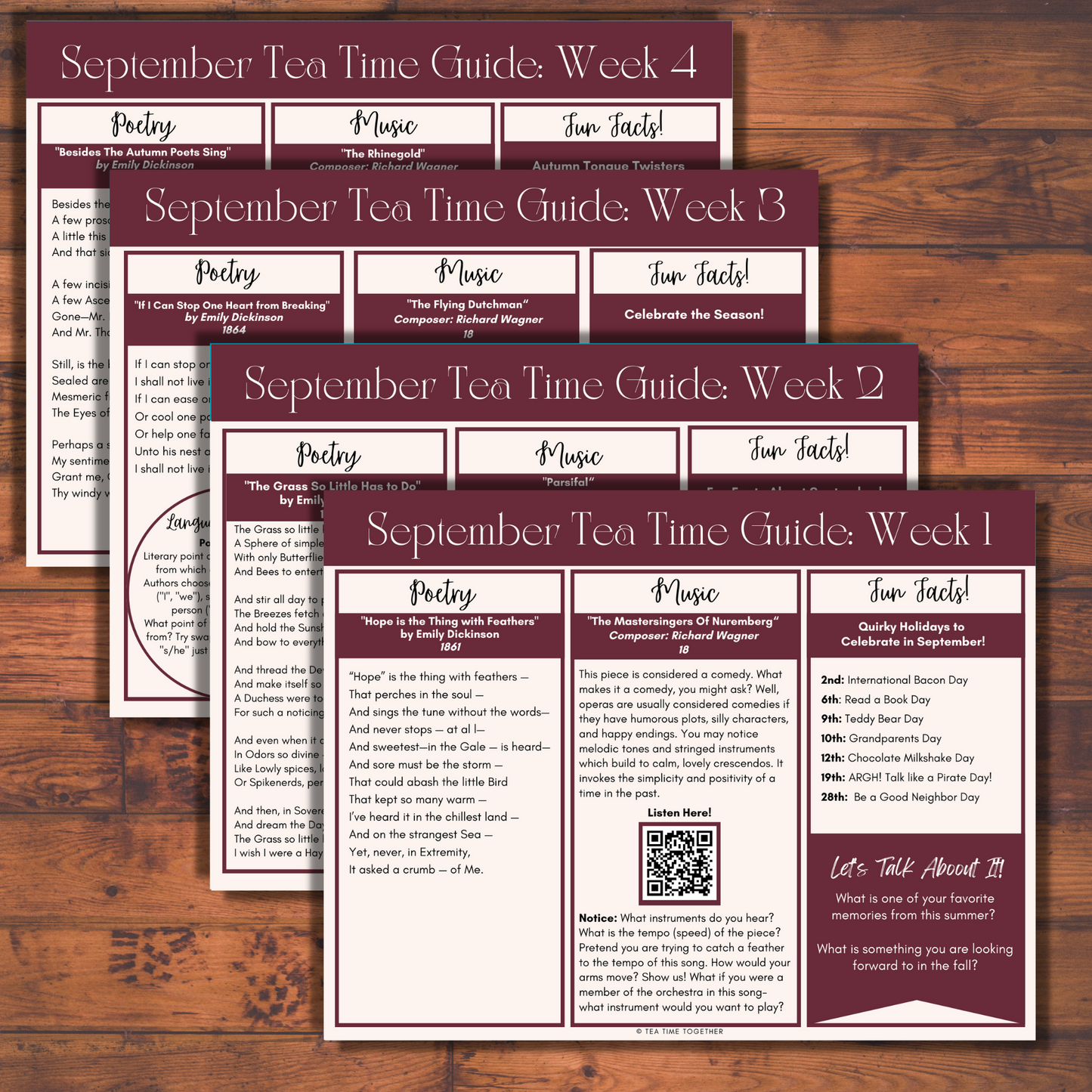 September Tea Time Guides | Art, Poetry & Classical Music