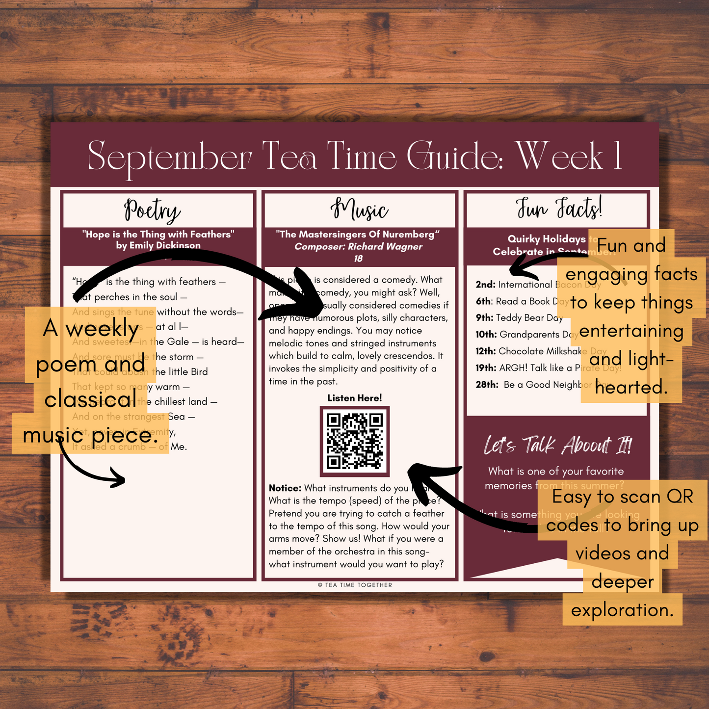 September Tea Time Guides | Art, Poetry & Classical Music
